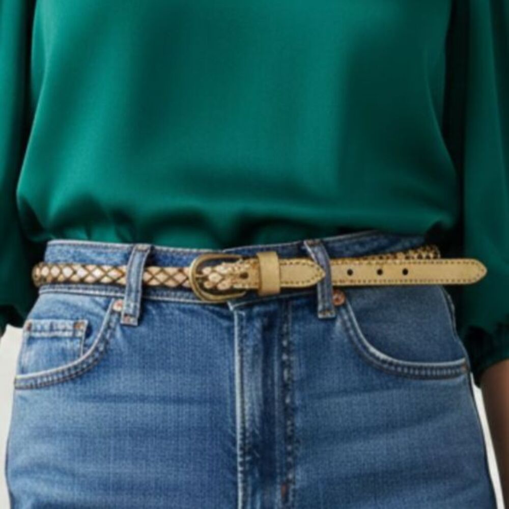 Women's Braided Golden Boho Western Genuine Leather Belt Size XL